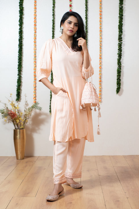 PEACH POTLI DRESS