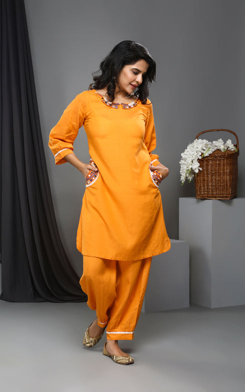 Yellow Pocket Coord Set Women Dress , Front View one