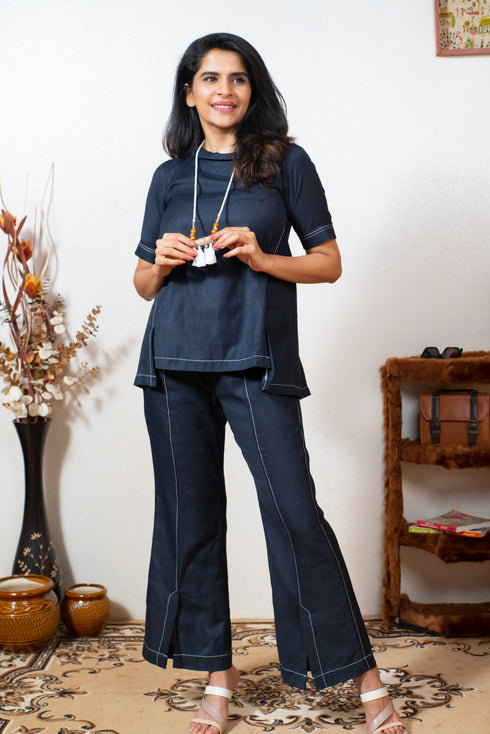 NAVY BLUE COORD SET WITH NECK PIECE