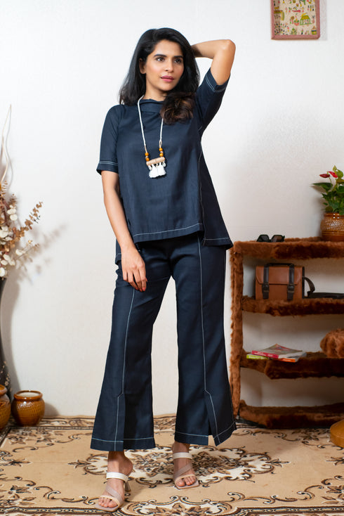 NAVY BLUE COORD SET WITH NECK PIECE