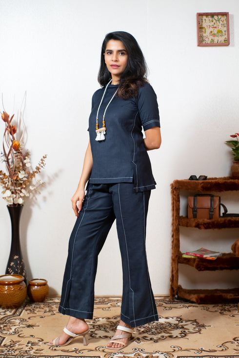 NAVY BLUE COORD SET WITH NECK PIECE