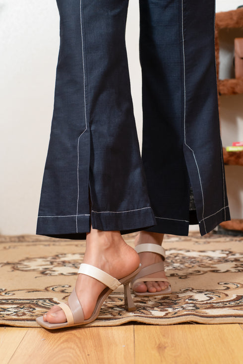 NAVY BLUE COORD SET WITH NECK PIECE