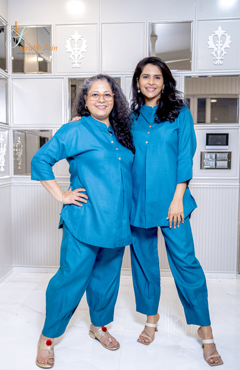 BLUE COORD SET WITH BOX PLEATS