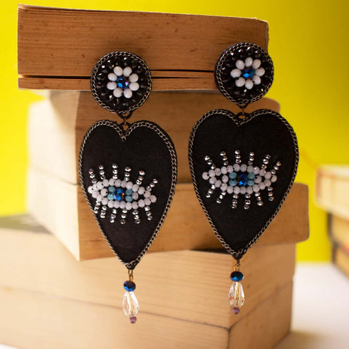 Midnight Heart Beaded Earrings