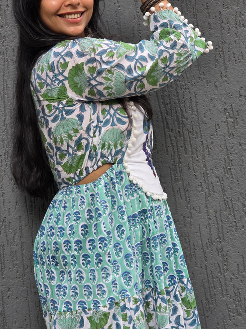 Blue Green Jaipuri Tier Dress