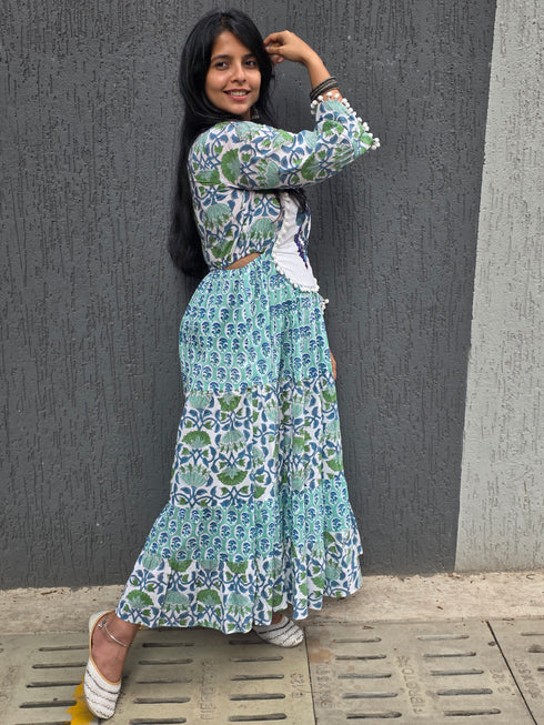 Blue Green Jaipuri Tier Dress