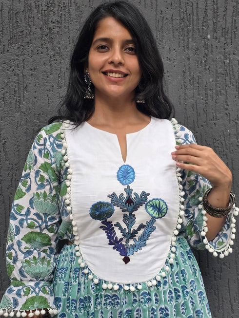 Blue Green Jaipuri Tier Dress
