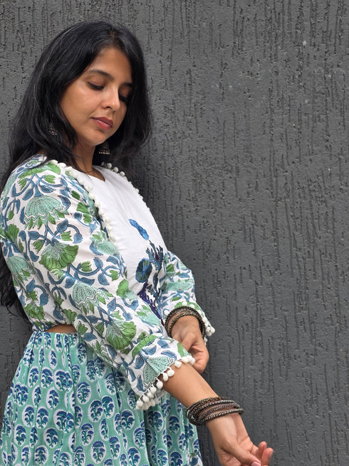 Blue Green Jaipuri Tier Dress