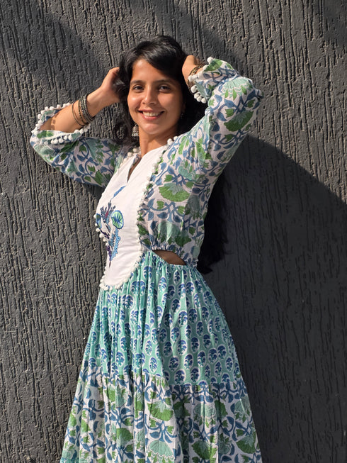Blue Green Jaipuri Tier Dress
