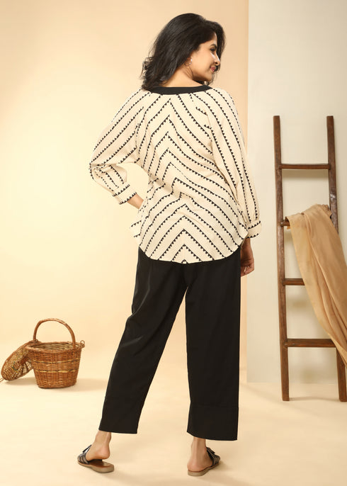 BLACK AND BEIGE COORD SET