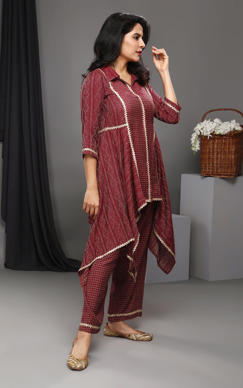 MAROON KANTHA COORD SET