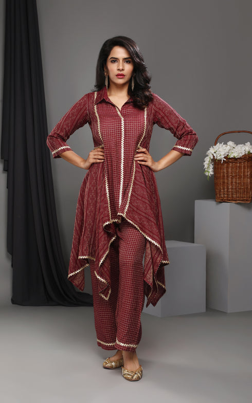 MAROON KANTHA COORD SET