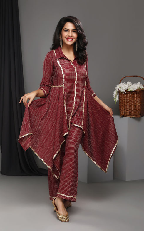 MAROON KANTHA COORD SET