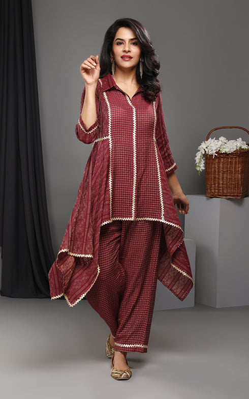 MAROON KANTHA COORD SET