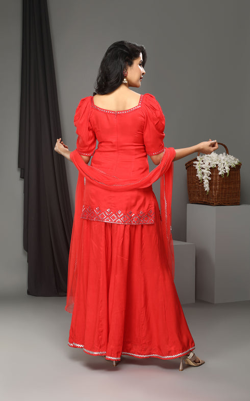 RED KALI PANT/KURTI SET