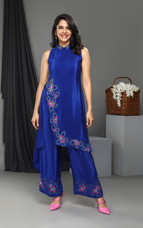 ROYAL BLUE HAND EMBROIDERY COORD SET