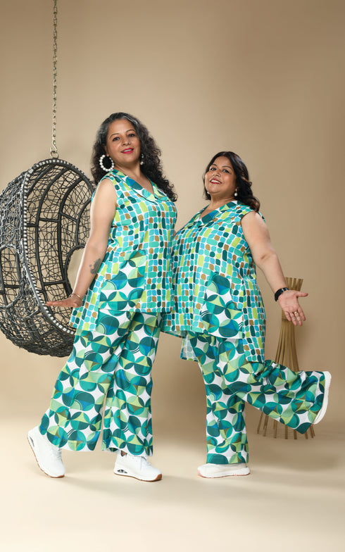 GREEN WHITE COORD SET