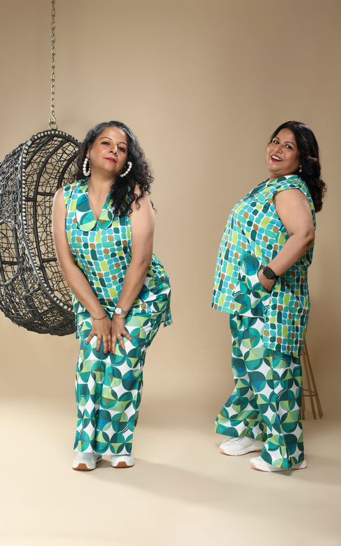 GREEN WHITE COORD SET