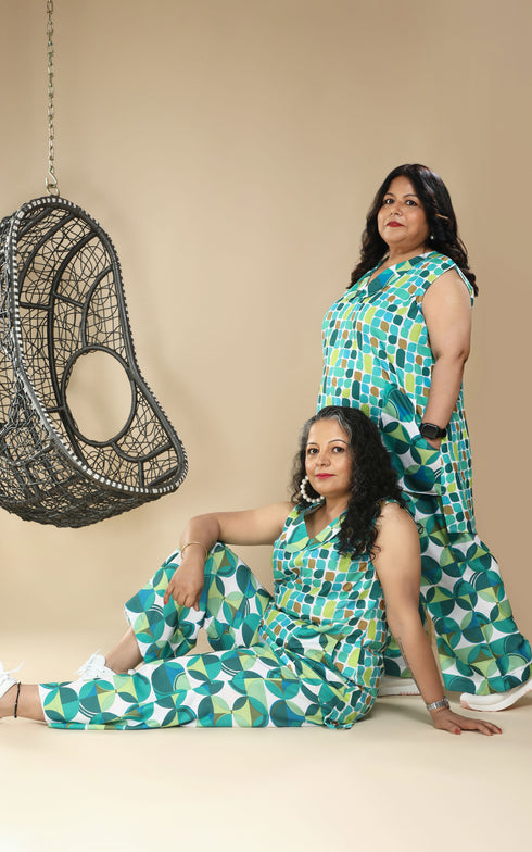 GREEN WHITE COORD SET