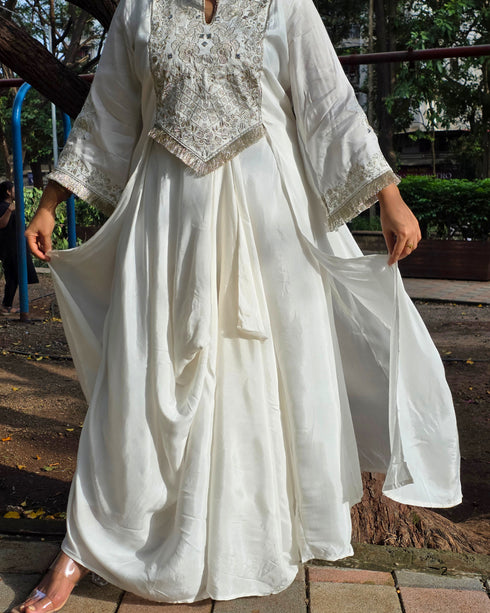 White Embroidered Dhoti Kurta Set