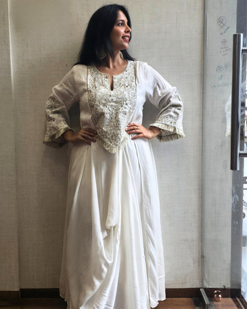 White Embroidered Dhoti Kurta Set
