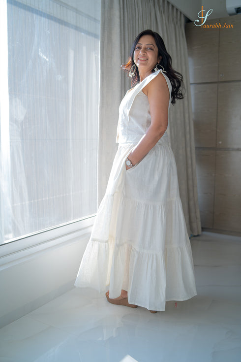 White Skirt/Top Women Dress , Side view