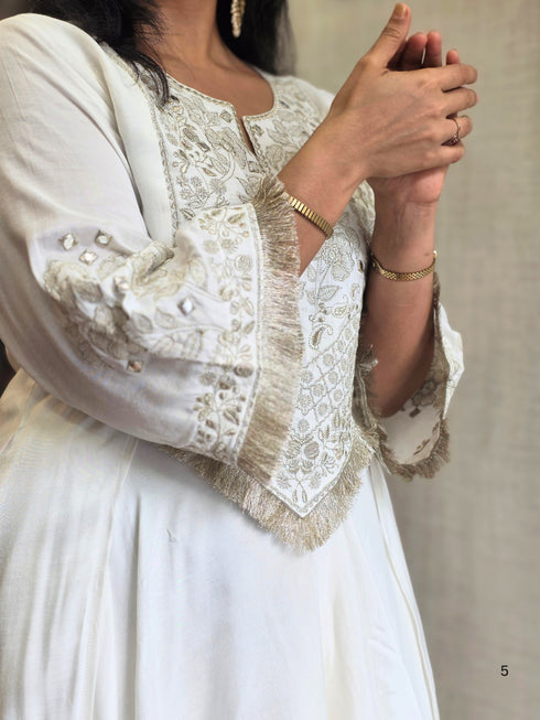 Royal White Embroidered Dhoti Skirt Dress