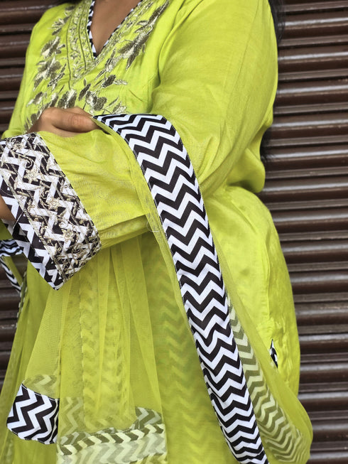 Lime Green Embroidered Farsi Suit Set