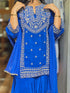 Royal Blue Embroidered Kurta Set with Sharara & Dupatta