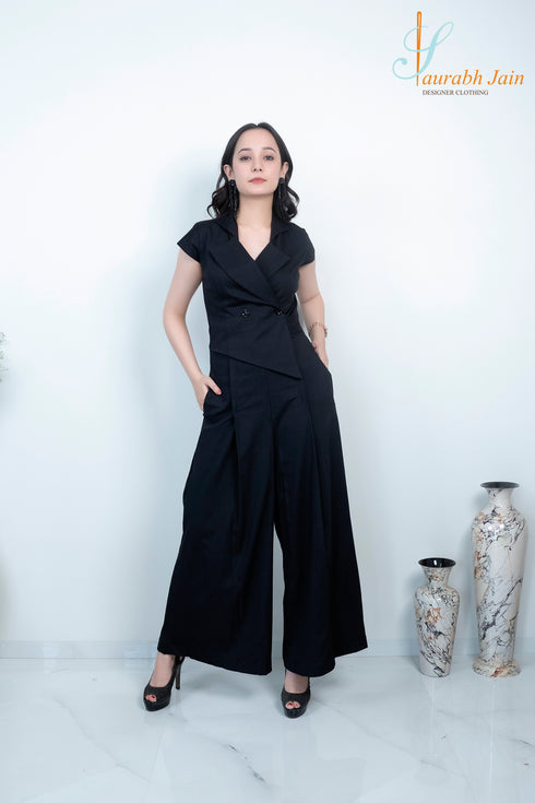 Designer Black Women Jumpsuit , Front View