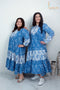 BLUE/WHITE COTTON JAIPURI DRESS