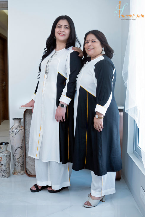 Designer Black and White Women Kurta/Pant, Side View