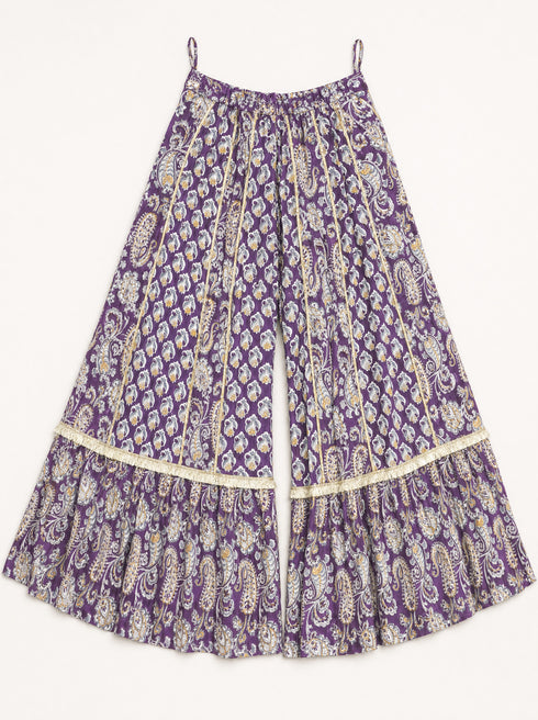 Purple Paisley Printed Cotton Kurta with Sharara