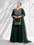 Emerald Green Embroidered Kurta Set with Sharara & Dupatta