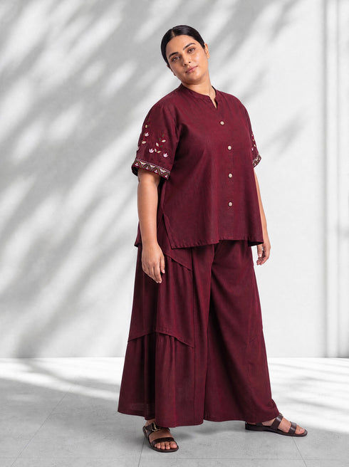 MAROON AFGAN EMBROIDERY CO-ORD SET