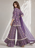 Purple Paisley Printed Cotton Kurta with Sharara