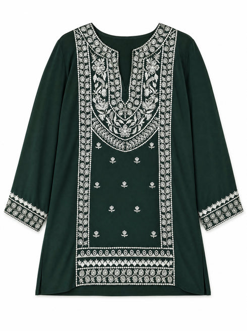 Emerald Green Embroidered Kurta Set with Sharara & Dupatta