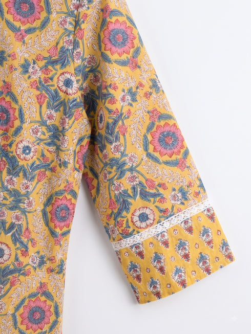 Yellow Floral Printed Farsi Set