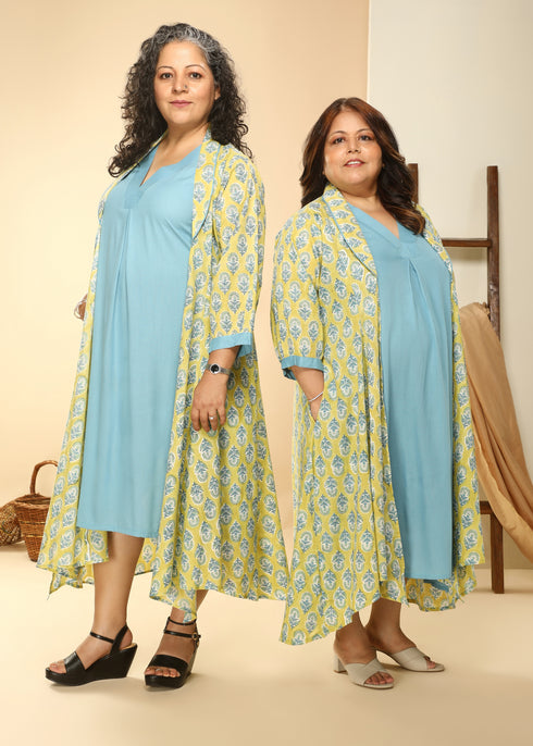 BLUE YELLOW JACKET DRESS