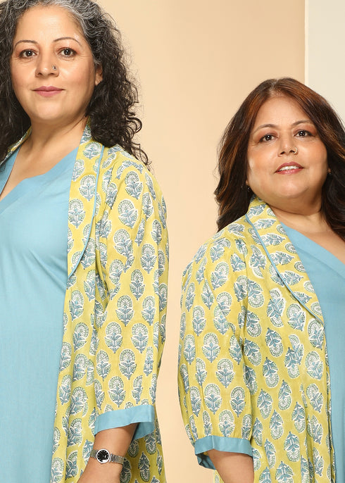 BLUE YELLOW JACKET DRESS