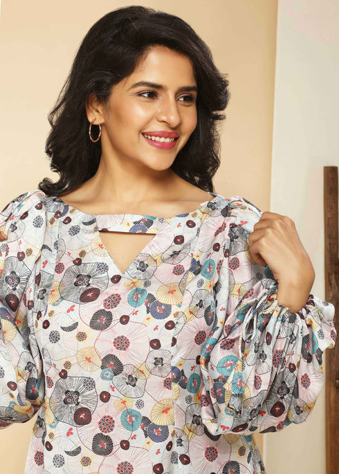 WHITE BALLOON SLEEVES DRESS