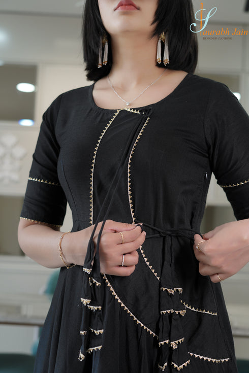 Designer Black A Line Women Dress , Detail View