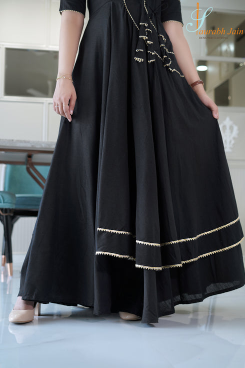 Designer Black A Line Women Dress , Bottom View