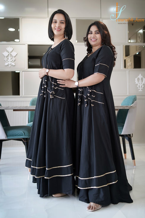 Designer Black A Line Women Dress , Side View