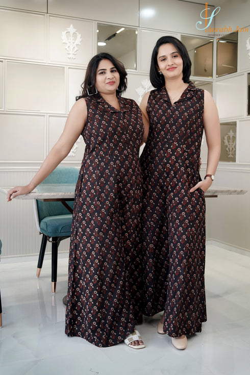 BROWN JAIPURI JUMPSUIT
