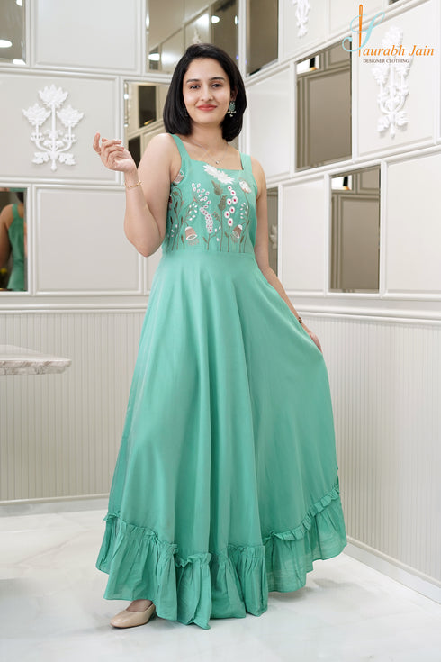 LIGHT BLUE EMBROIDERY LONG DRESS