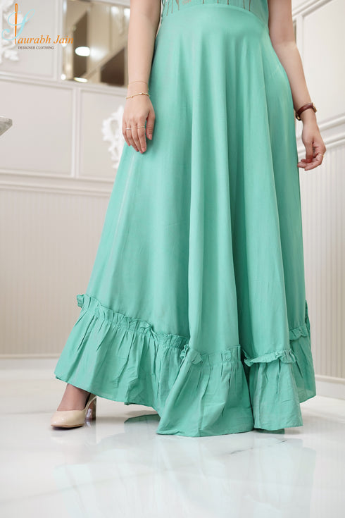 Designer Light Blue Embrodery Long Dress, Bottom View