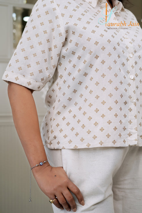 Designer Beige Women Coord Set, Side Close View