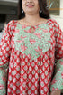 Designer Red/Green Cotton Women Jaipuri Dress, Detail View