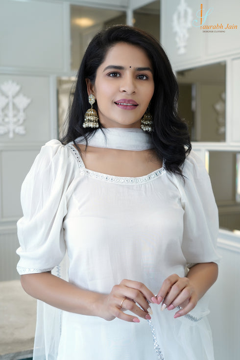 WHITE KALI PANT/KURTI SET